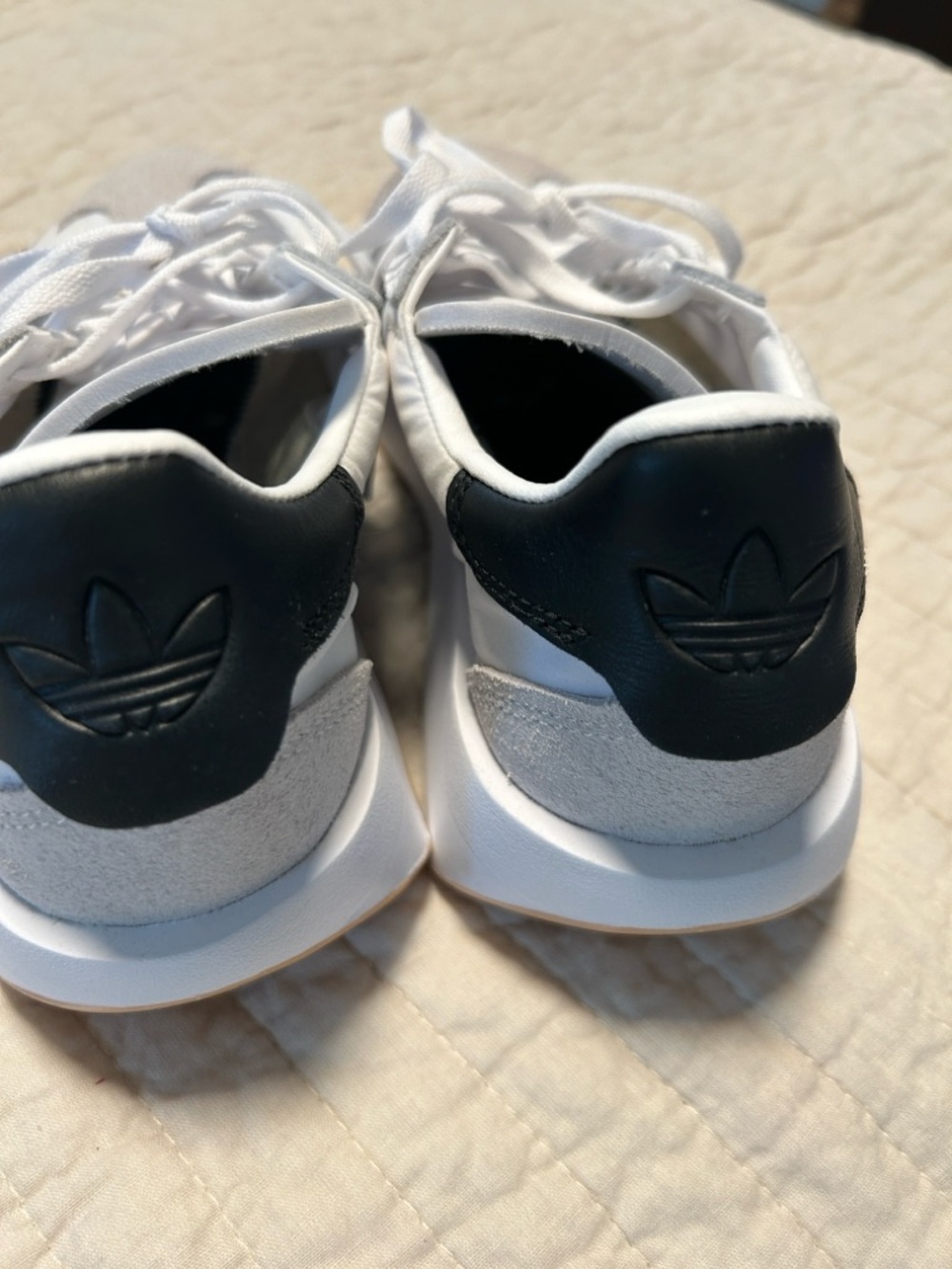 adidas White Sneakers with Black Stripes and Gray Suede Toe - Picture 7 of 10